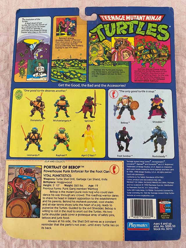 tortugas ninja tmnt BEBOP playmates 1998 blister