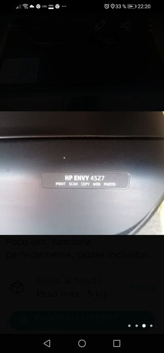 Impresora HP multifuncional envy 4527 de segunda mano por 20 EUR en  Alcorcón en WALLAPOP