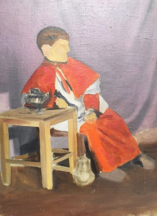 Cuadro oleo monaguillo cardenal cura sacerdote