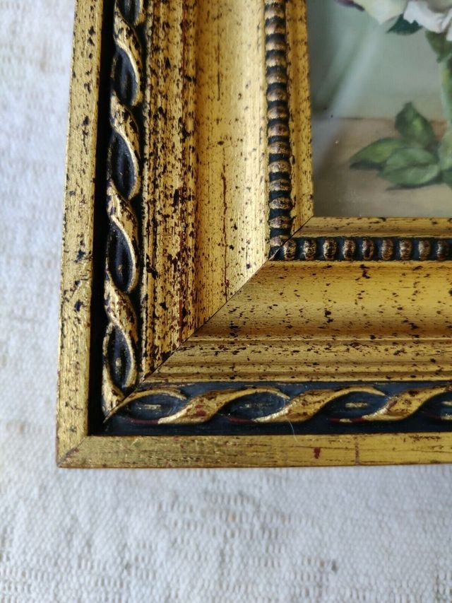 Quadro dipinto olio su tela, rose bianche, cornice