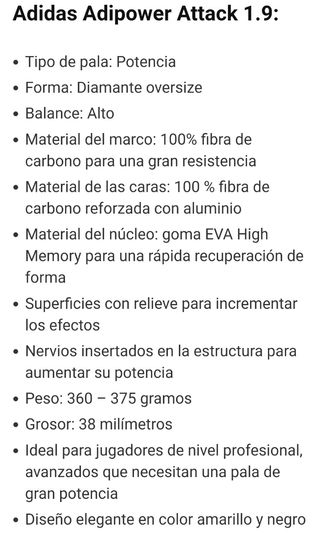 Pala Adipower Attack 1.9 Modelo Tope de Gama !! de segunda mano por 90 EUR  en San Sebastián de Los Reyes en WALLAPOP