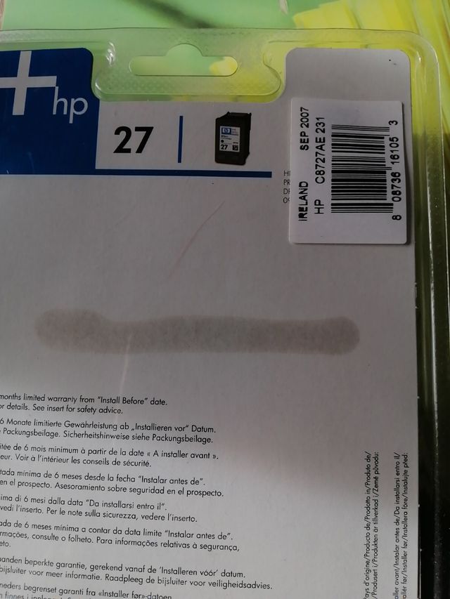 cartucho tinta  Negro nuevo a estrenar  HP 27