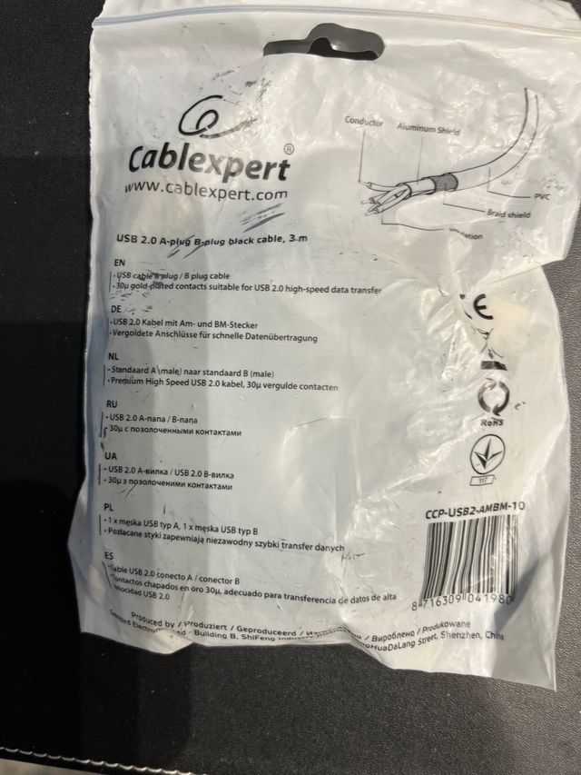 Cavo USB 2.0 connettore A/connettore B