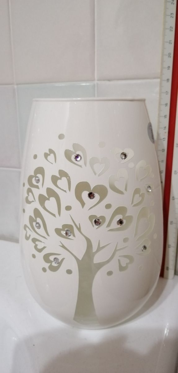 vaso vetro bianco h 18cm con strass