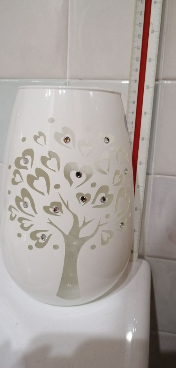 vaso vetro bianco h 18cm con strass