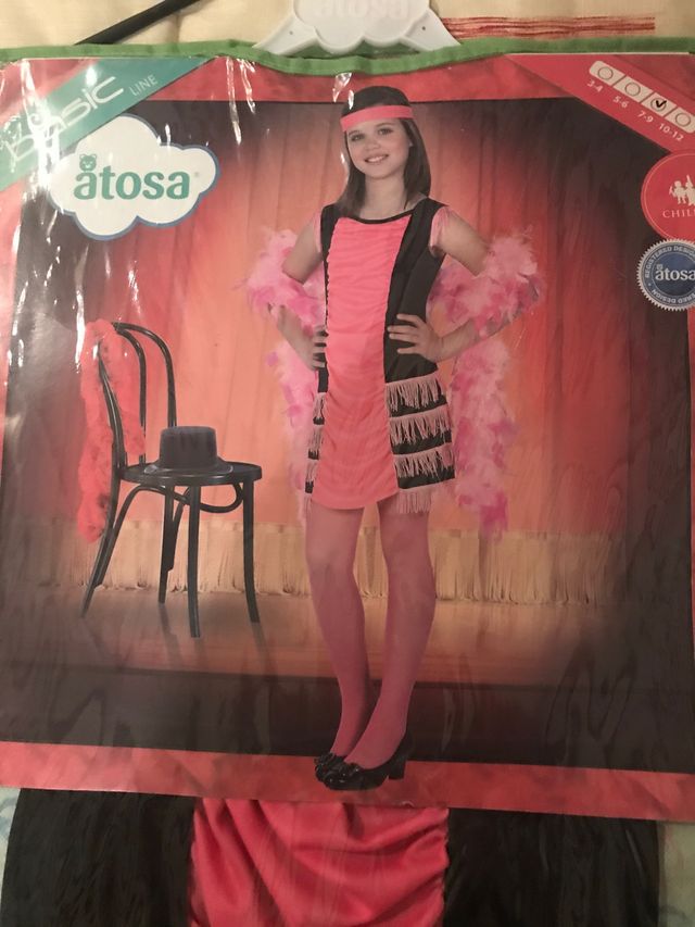 Disfraz cabaret niña y boa plumas rosa/fucsia