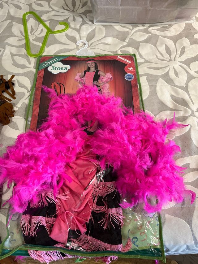 Disfraz cabaret niña y boa plumas rosa/fucsia