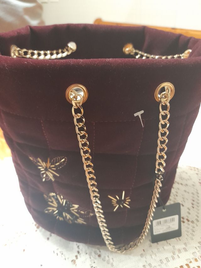 borsa secchiello in velluto bordeau