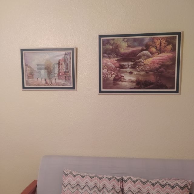 2 cuadros con marco de madera.