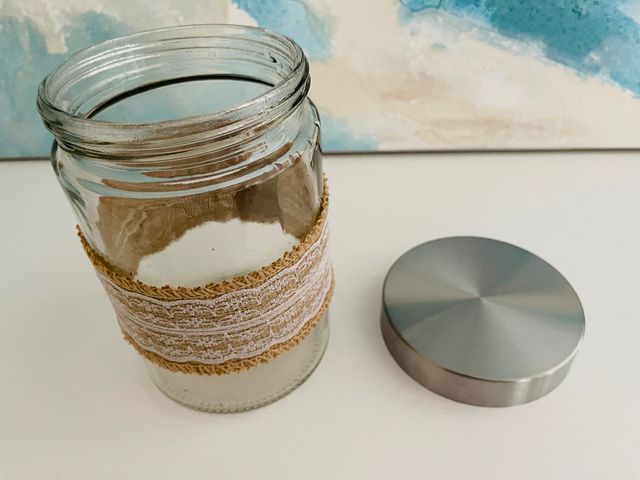 7 botes decorados con cinta rústica boda o bautizo