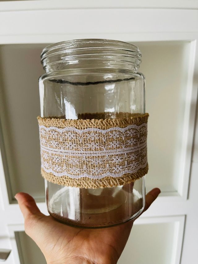 7 botes decorados con cinta rústica boda o bautizo