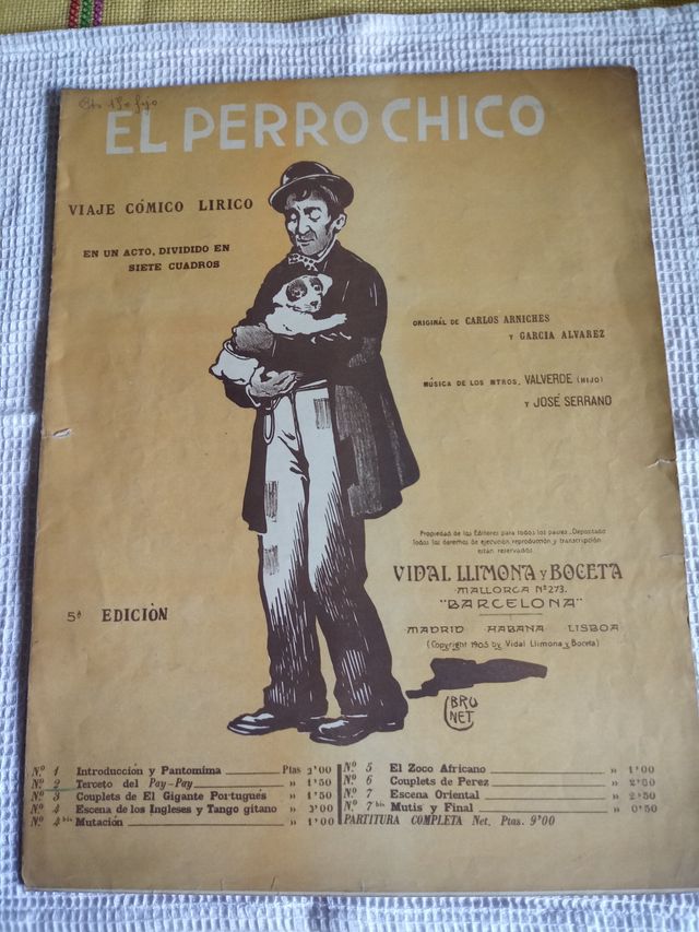 Partitura El Perro Chico, de Arniches, 1905