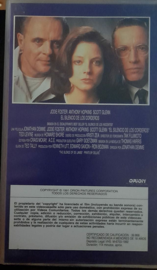 EL SILENCIO DE LOS CORDEROS VHS ORIGINAL 