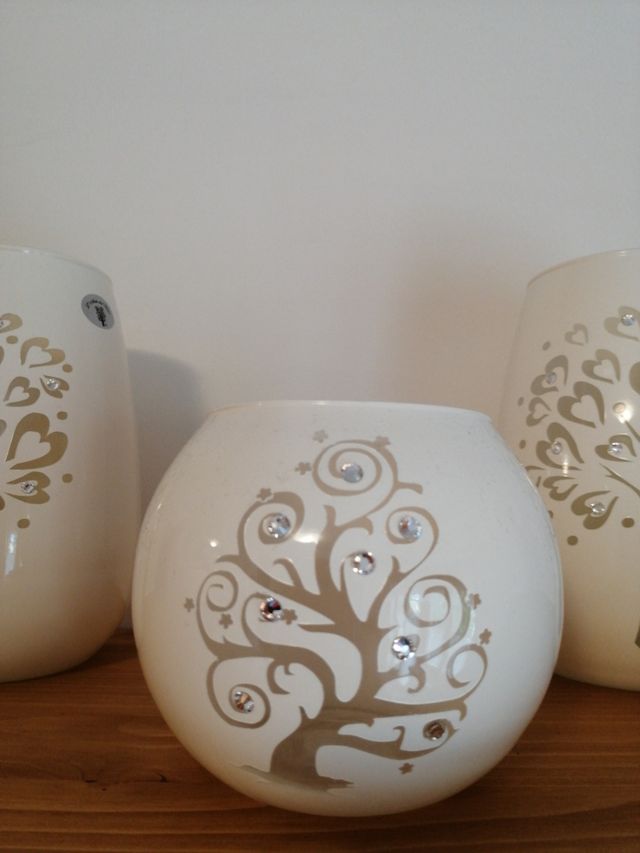 set 3 vasi o portacandele vetro bianco