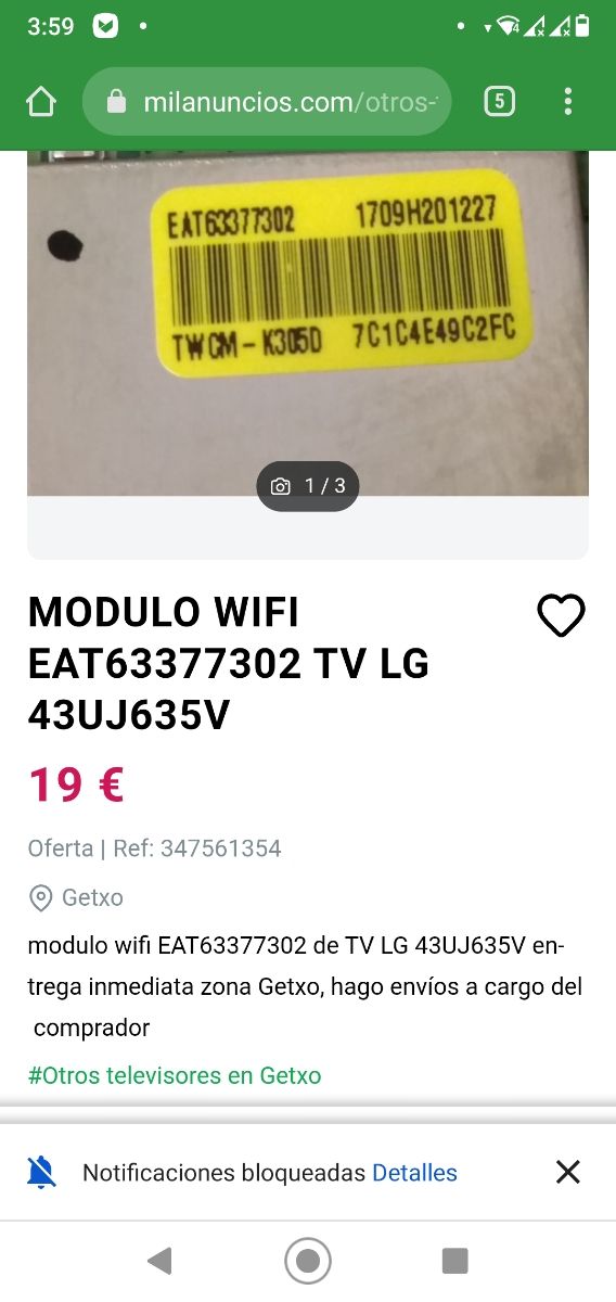 modulo wifi de TV LG 43UJ635V