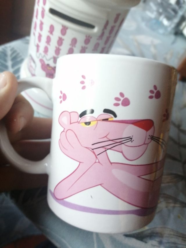 Pantera Rosa Buzón Correos y taza cerámica Vintage