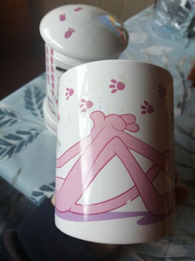 Pantera Rosa Buzón Correos y taza cerámica Vintage