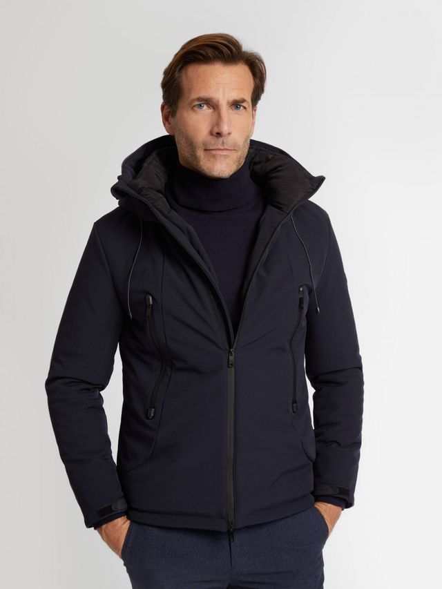 Abrigo capucha  Álvaro Moreno. Talla S. Azul Marin