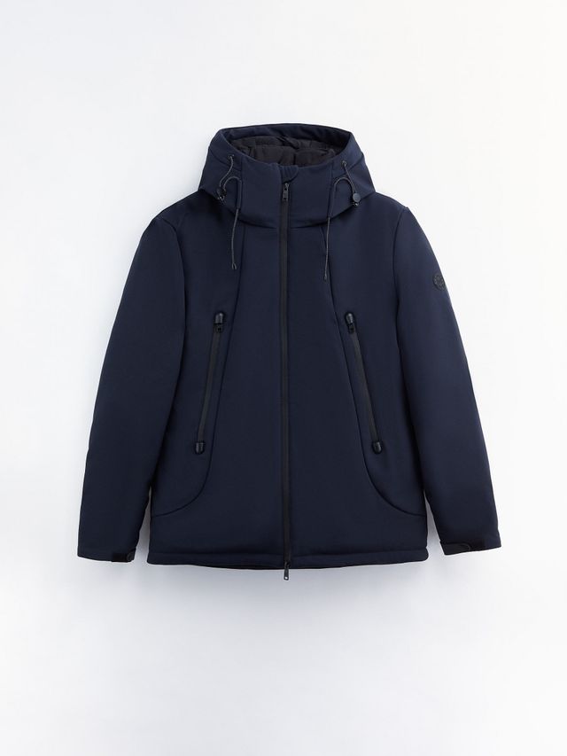 Abrigo capucha  Álvaro Moreno. Talla S. Azul Marin