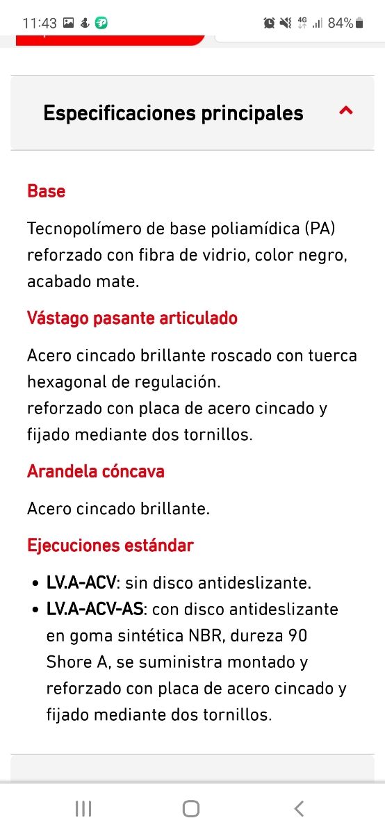 Pies de nivelación ELESA.