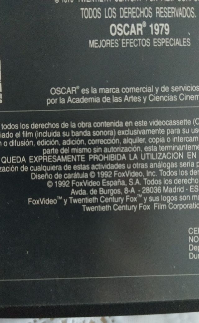 película vhs alien el 8 pasajero