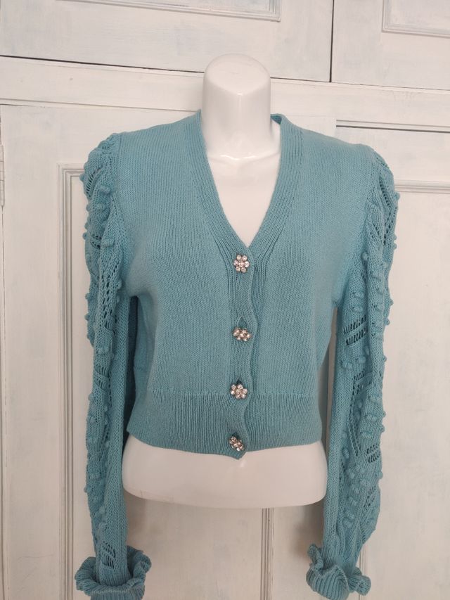 Chaqueta punto algodón azul de Zara