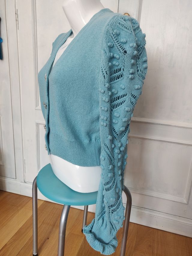 Chaqueta punto algodón azul de Zara