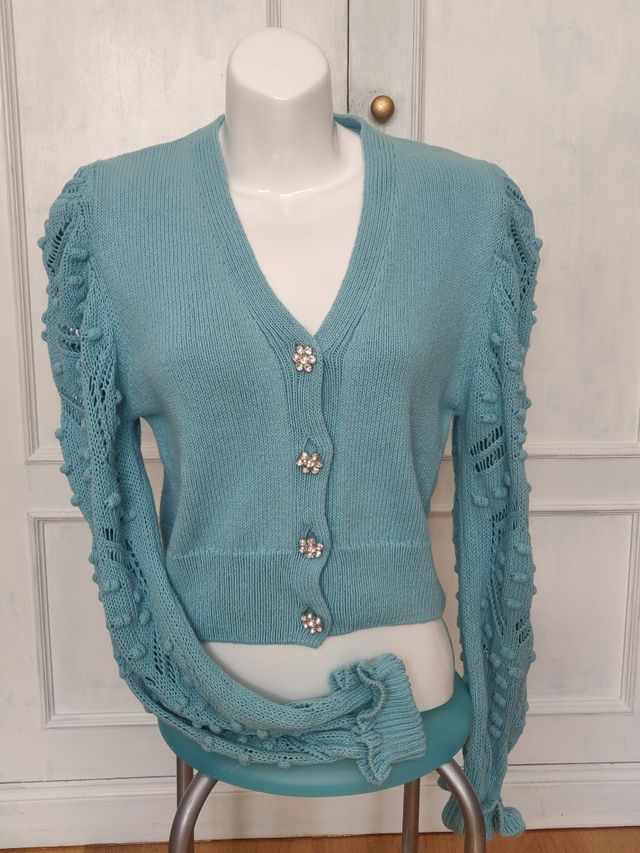 Chaqueta punto algodón azul de Zara
