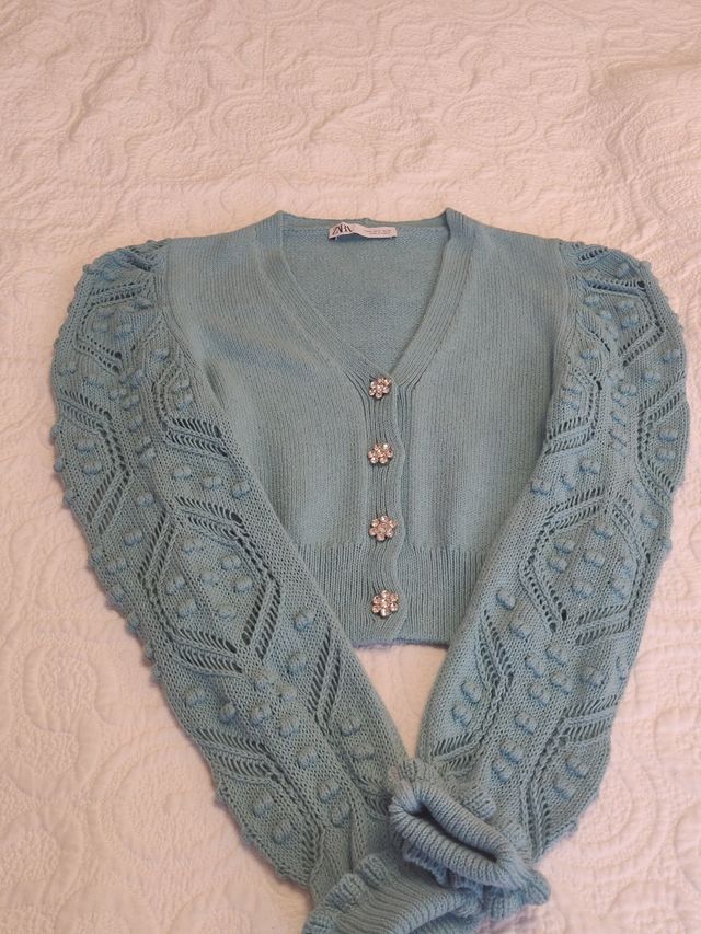 Chaqueta punto algodón azul de Zara