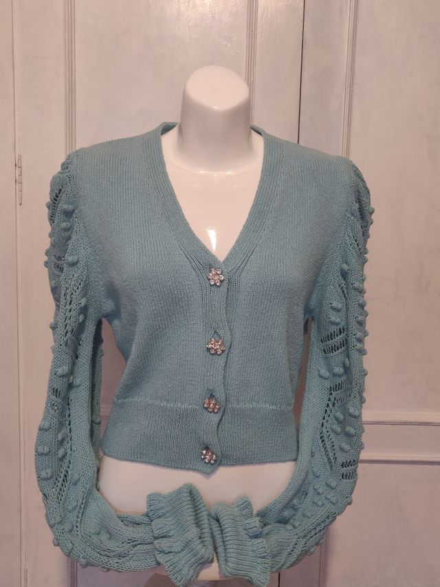 Chaqueta punto algodón azul de Zara