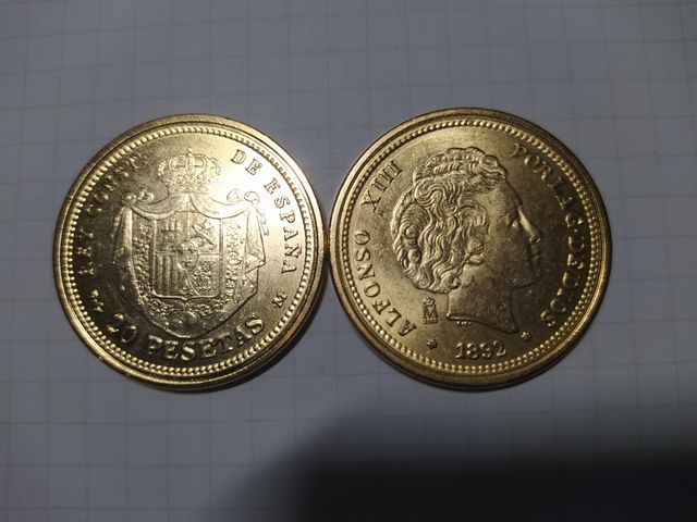 2 Monedas 20 pts Alfonso XIII 1892 repr. casa mone