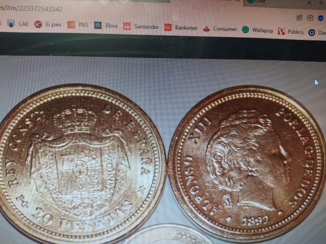 2 Monedas 20 pts Alfonso XIII 1892 repr. casa mone