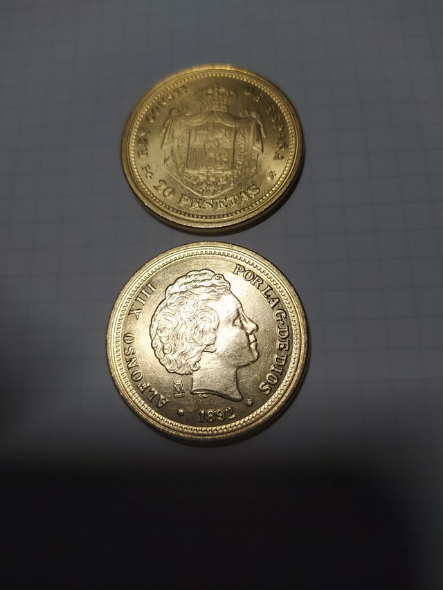 2 Monedas 20 pts Alfonso XIII 1892 repr. casa mone