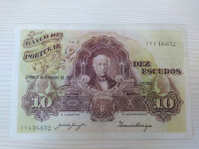 Billete 10 escudos 1927 Portugal MUY RARO