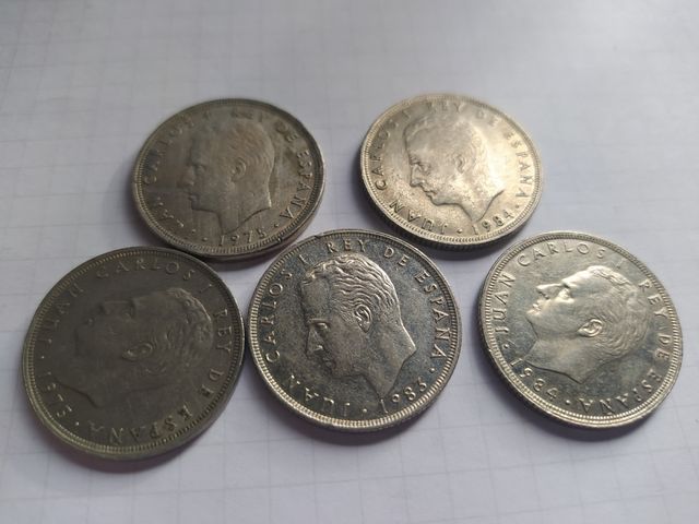 5 Moneda 25 pesetas 1975, 1983, 1984, (5 duros)
