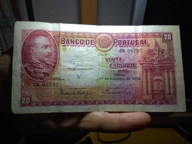 PORTUGAL. ESCASO BILLETE DE 20 ESCUDOS. 1929