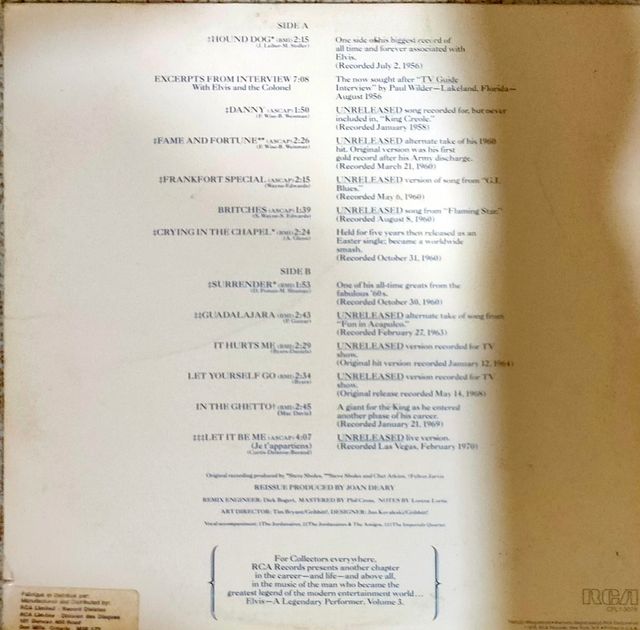 Elvis album a Legendary performer vol.3 Vinilo lp