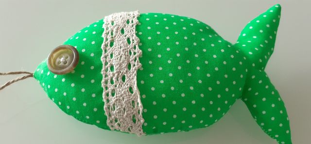 Pesce decorazione da appendere verde a pois pizzo
