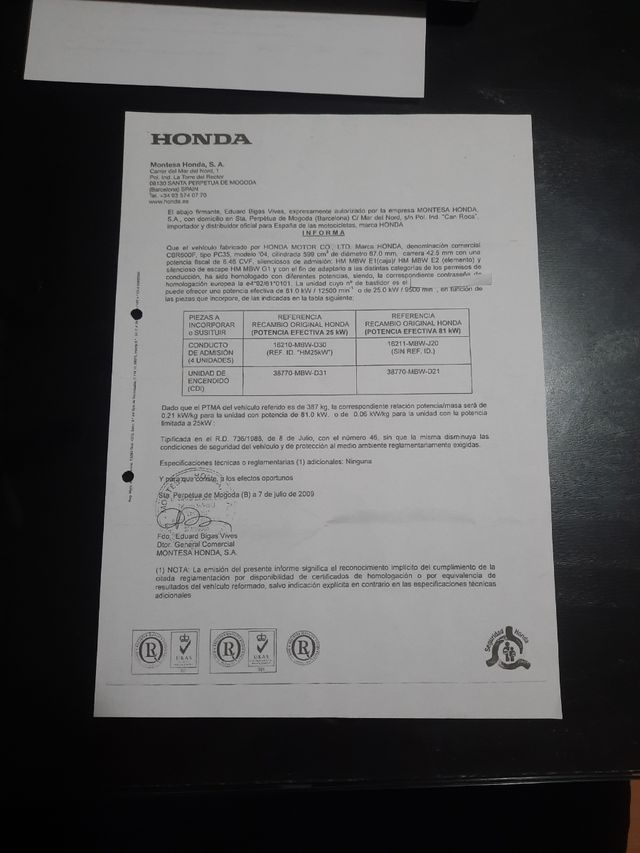 KIT LIMITACION A2 CBR 600F4I