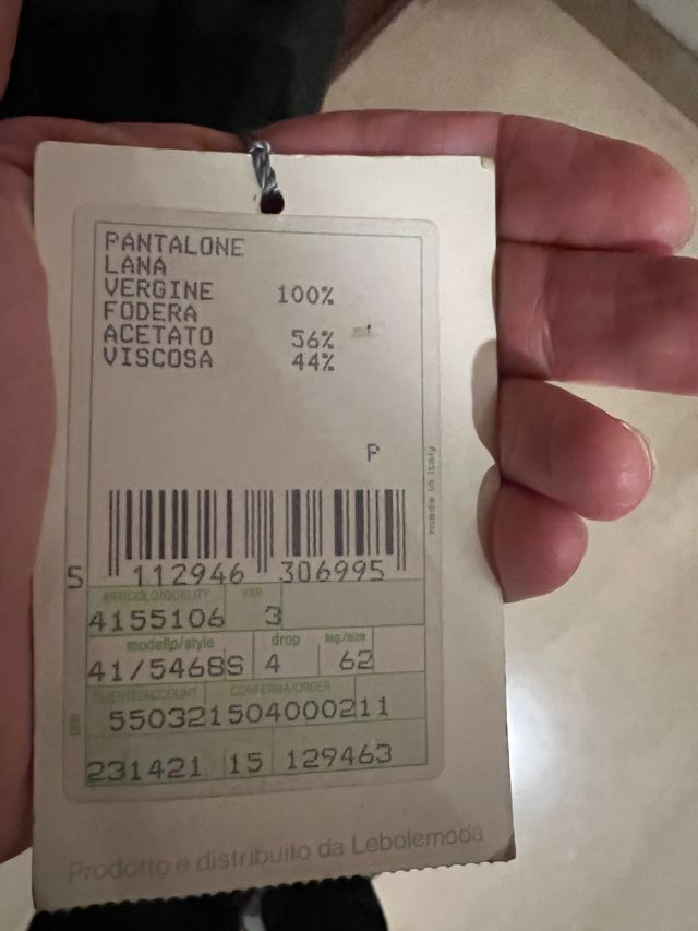 Pantalone Lebole tg 62 Grigio scuro lana vergine