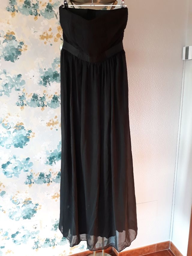 Vestido gasa negro palabra de honor talla S
