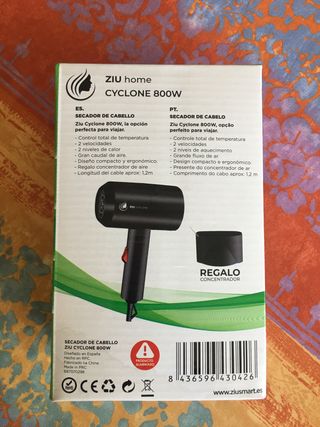 Secador pelo de viaje. Ziu Cyclone. 800W de segunda mano por 6 EUR en  Madrid en WALLAPOP