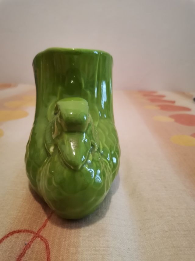 FLORERO CERAMICA VINTAGE FORMA PATO COLOR VERDE
