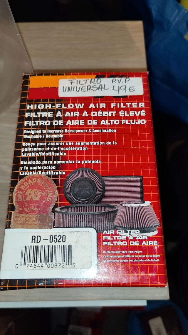 filtro universal K&N Adaptable para coche o moto