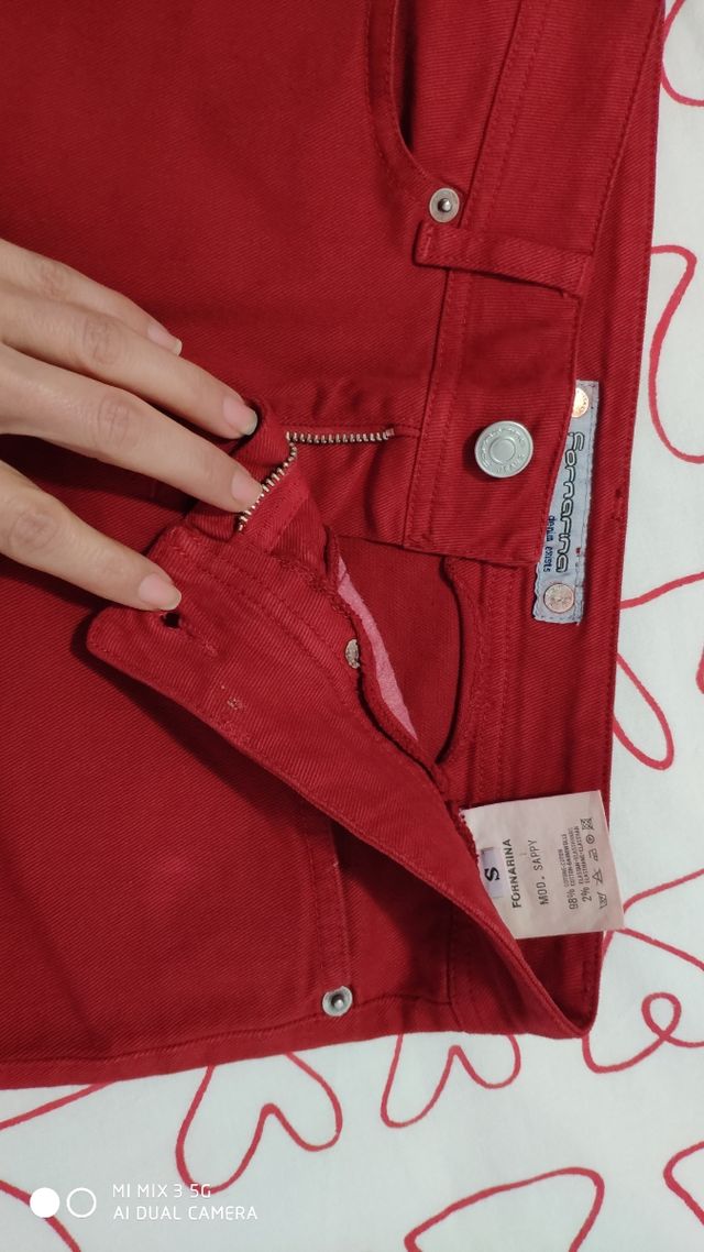 Falda semi larga con fuelle roja vaquero Fornarina