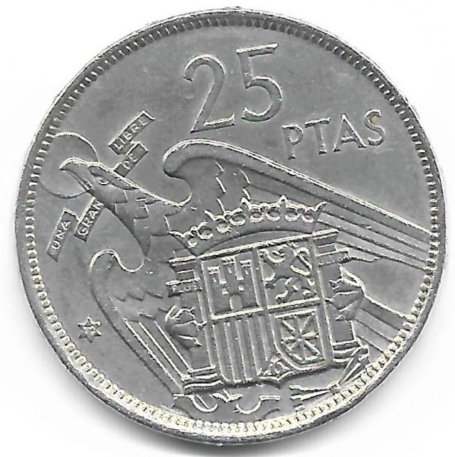 MONEDA ESPAÑA 1957-72. 25 Ptas. km787. Franco.