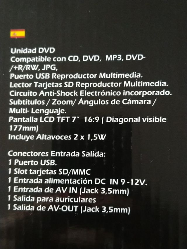 Reproductor DVD-MP3 7" NUEVO SIN ESTRENAR.