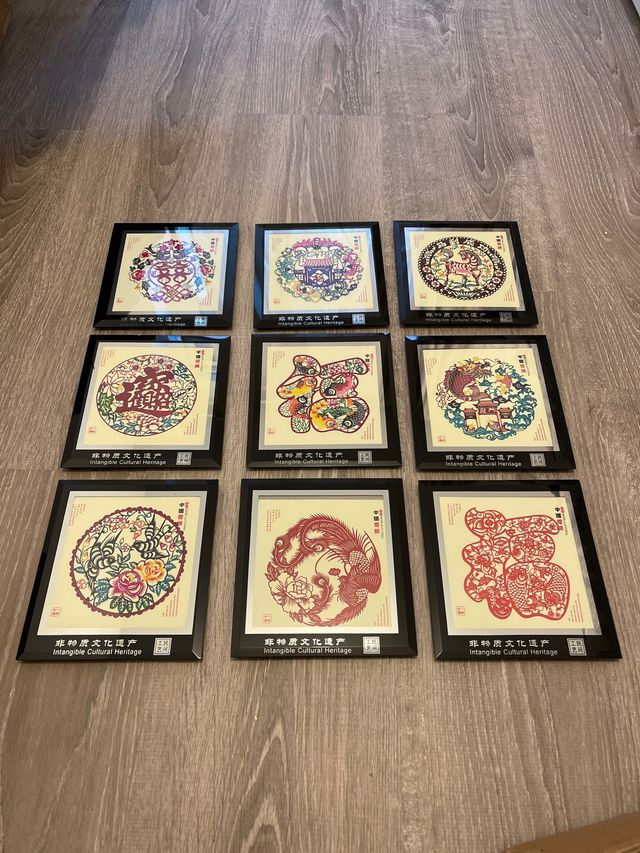 Cuadros de papel chino cortado. Todos 70€!