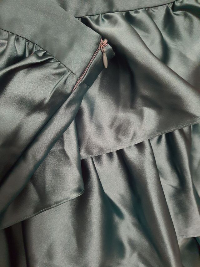 Falda raso volantes verde esmeralda, Talla M/L