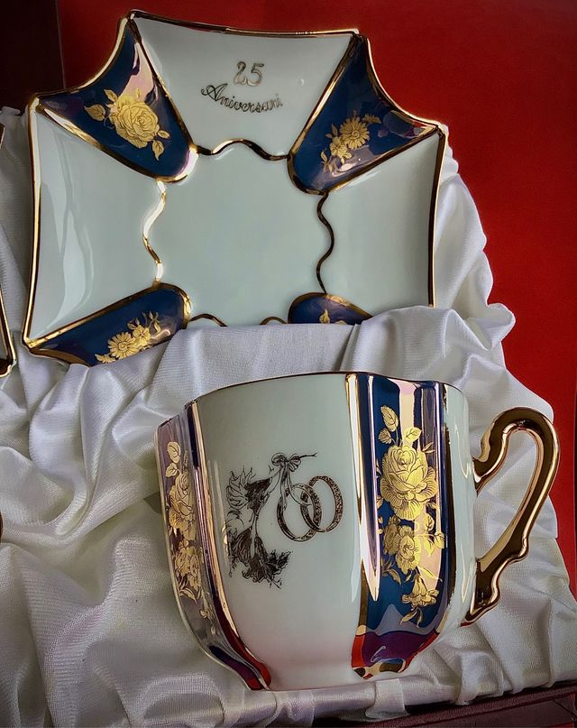 TAZAS PORCELANA NUEVAS 25 ANIVERSARIO BODAS